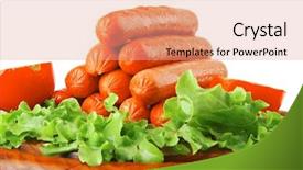  Presentation with non gmo beef - Presentation design featuring free hot dog - beef grilled sausages served background and a  colored foreground