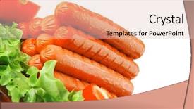  Presentation with sausages - PPT theme with free hot dog - beef grilled sausages served background and a  colored foreground