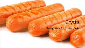  Presentation with beef cattle on farm - Presentation theme consisting of free hot dog - beef sausages served in row background and a gold colored foreground