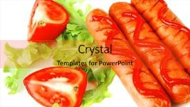  Presentation with free dog - Colorful theme enhanced with free hot dog - fresh grilled sausages served backdrop and a red colored foreground