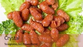  Presentation with green chemistry close up - Beautiful slides featuring free hot dog - grilled sausages closeup on green backdrop and a red colored foreground