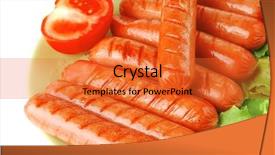  Presentation with sausages - Colorful PPT theme enhanced with free hot dog - grilled sausages served on dish backdrop and a  colored foreground