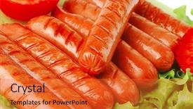  Presentation with green classic war - Slide deck with free hot dog - grilled sausages served on green background and a  colored foreground