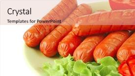  Presentation with free dog - Beautiful presentation design featuring free hot dog - grilled sausages served on green backdrop and a coral colored foreground