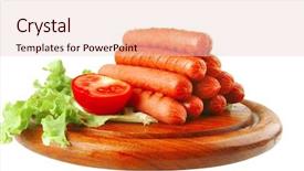  Presentation with white plate - Colorful PPT theme enhanced with free hot dog - grilled sausages served on wooden backdrop and a lemonade colored foreground