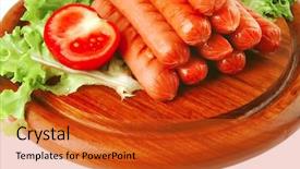  Presentation with free dog - PPT layouts with free hot dog - grilled sausages served on wooden background and a red colored foreground