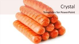  Presentation with free dog - Audience pleasing PPT theme consisting of free hot dog - pyramid of grilled beef sausages backdrop and a lemonade colored foreground