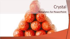  Presentation with free dog - Beautiful presentation theme featuring free hot dog - pyramide of grilled beef sausages backdrop and a  colored foreground