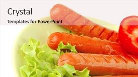  Presentation with roast sirloin beef - PPT layouts with free hot dog - roasted beef sausages over white background and a  colored foreground