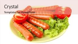  Presentation with free dog - Cool new presentation theme with free hot dog - roasted beef sausages over white backdrop and a coral colored foreground