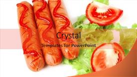  Presentation with free dog - Presentation design having free hot dog - sausages served with ketchup salad background and a red colored foreground