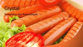  Presentation with sausages - Cool new slides with free hot dog - served beef roasted sausages backdrop and a red colored foreground
