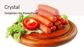  Presentation with free dog - PPT theme with free hot dog - served grilled beef red sausages background and a lemonade colored foreground