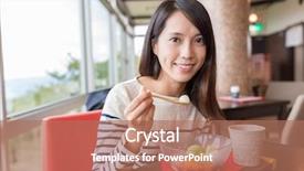  Presentation with college coffee shop - Slide set featuring ice cream free - woman enjoy her dessert background and a coral colored foreground