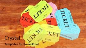  Presentation with free - Amazing slide deck having free industrial pink - colorful tickets on wooden background backdrop and a gold colored foreground