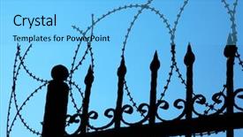  Presentation with barbed wire fence prison concept - Amazing slide set having free industrial safety - detail shot from a barbed backdrop and a light blue colored foreground