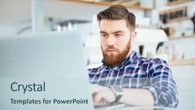  Presentation with coffee shop - PPT layouts consisting of free industry - man using laptop computer background and a lemonade colored foreground