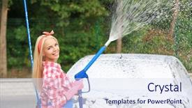  Presentation with car - Cool new slides with free industry - woman washing car with high backdrop and a sky blue colored foreground