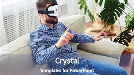  Presentation with virtual - Slide deck featuring free innovation - mid shot of guy background and a ocean colored foreground