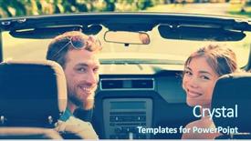  Presentation with sports car - Audience pleasing presentation consisting of free insurance - car couple on summer holidays backdrop and a ocean colored foreground