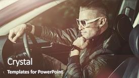  Presentation with vehicle - Colorful PPT layouts enhanced with free insurance - mature man driving a car backdrop and a tawny brown colored foreground