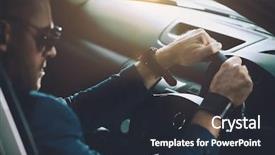  Presentation with intelligent car intelligent vehicle and - Theme with free insurance - mature man driving a car background and a  colored foreground