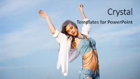  Presentation with sky blue - Beautiful presentation theme featuring free jewelry - young carefree woman with hands backdrop and a  colored foreground