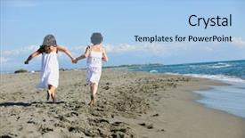  Presentation with girls running - Beautiful slides featuring free kids - happy two little girls have backdrop and a light blue colored foreground