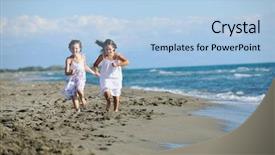  Presentation with girls running - Colorful PPT layouts enhanced with free kids - happy two little girls have backdrop and a  colored foreground