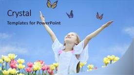  Presentation with tulips - Colorful theme enhanced with free kids - little girl in tulips backdrop and a light blue colored foreground