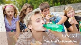  Presentation with teens - Cool new presentation theme with free kids - teens with sandwiches and soda backdrop and a coral colored foreground