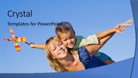  Presentation with pinwheel - Colorful PPT layouts enhanced with free kids - woman and little boy playing backdrop and a light blue colored foreground