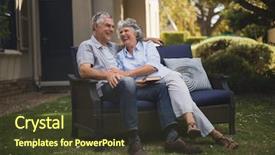  Presentation with active seniors senior couple - Beautiful PPT layouts featuring free knee - cheerful senior couple sitting together backdrop and a  colored foreground