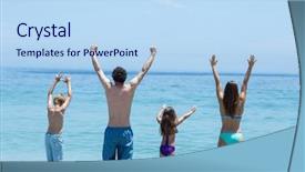  Presentation with free family - Beautiful presentation theme featuring free knee - rear view of family standing backdrop and a light blue colored foreground