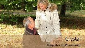  Presentation with fitness for senior citizens - Slide set featuring free knee - senior couple picking chestnuts background and a coral colored foreground