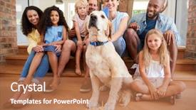  Presentation with families - PPT theme enhanced with free knee - two families celebrating pet dogs background and a coral colored foreground