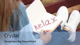  Presentation with being a single woman - PPT layouts consisting of free knee - young woman sitting on bench background and a  colored foreground