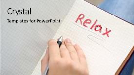  Presentation with writing - PPT layouts consisting of free knee - young woman writing word relax background and a  colored foreground