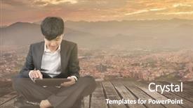  Presentation with asian - Audience pleasing presentation theme consisting of free korean background - asian business man using pad backdrop and a violet colored foreground