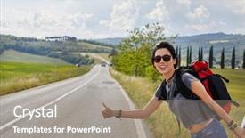  Presentation with black women beautiful woman - Audience pleasing PPT theme consisting of free korean background - beautiful traveler woman carrying backpack backdrop and a  colored foreground