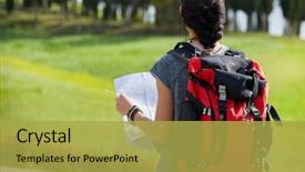  Presentation with black women beautiful woman - Audience pleasing slide set consisting of free korean background - beautiful traveler woman carrying backpack backdrop and a  colored foreground