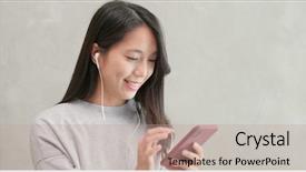  Presentation with brass music - Slide deck having free korean background - woman listen to music background and a coral colored foreground