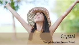  Presentation with mobile phone in woman hand - PPT layouts consisting of free korean background - woman open hand and take background and a coral colored foreground