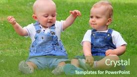  Presentation with children talking - PPT theme featuring free languages - two talking children on green background and a tawny brown colored foreground