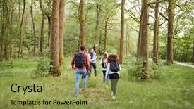  Presentation with hike forest - Theme having free leadership - young man leads a group background and a yellow colored foreground