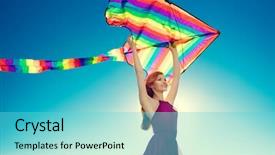  Presentation with balloons blue - Beautiful presentation theme featuring free lgbt - beauty girl holding colorful kite backdrop and a cyan colored foreground