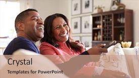  Presentation with living room - Slide set enhanced with free movie - close up of middle aged background and a coral colored foreground