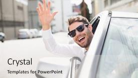  Presentation with drivers - Cool new slides with free loand - happy businessman in the drivers backdrop and a white colored foreground