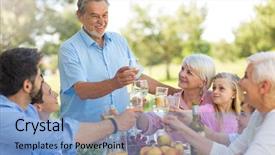  Presentation with extended family - Presentation design featuring free lunch - extended family eating outdoors background and a light blue colored foreground