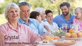  Presentation with extended family - Beautiful slide deck featuring free lunch - extended family eating outdoors backdrop and a soft green colored foreground
